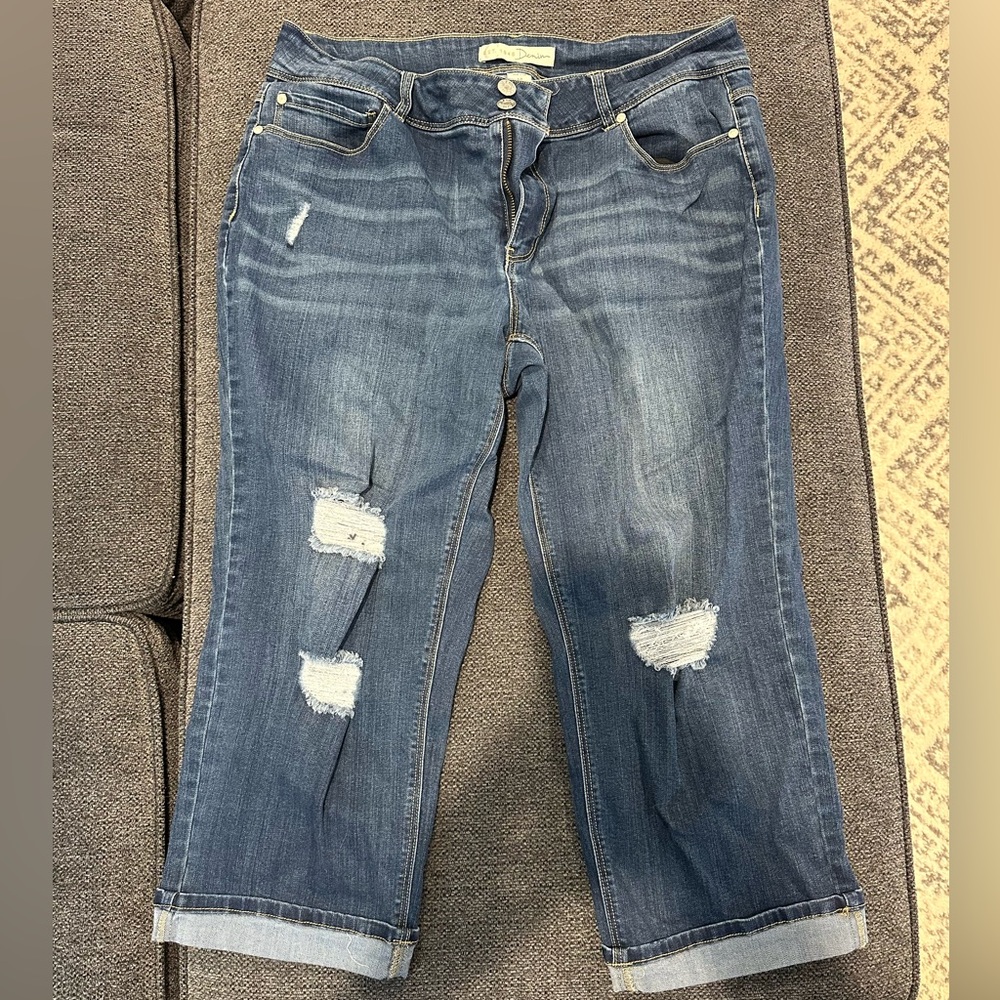 Casual Blue Distressed Boyfriend Jeans